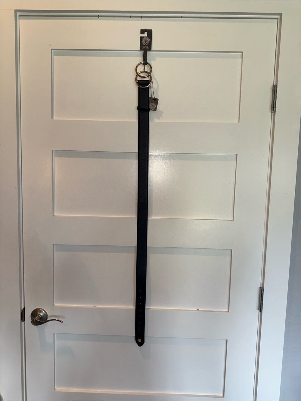 Vince Camuto Black Leather Belt with Gold Double Rings